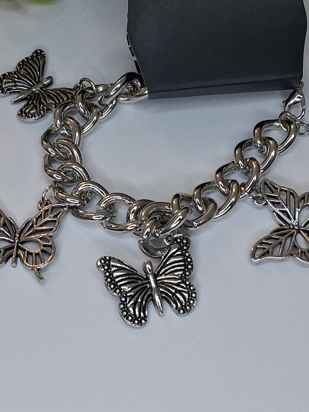Silver Butterfly Charm Link Bracelet
